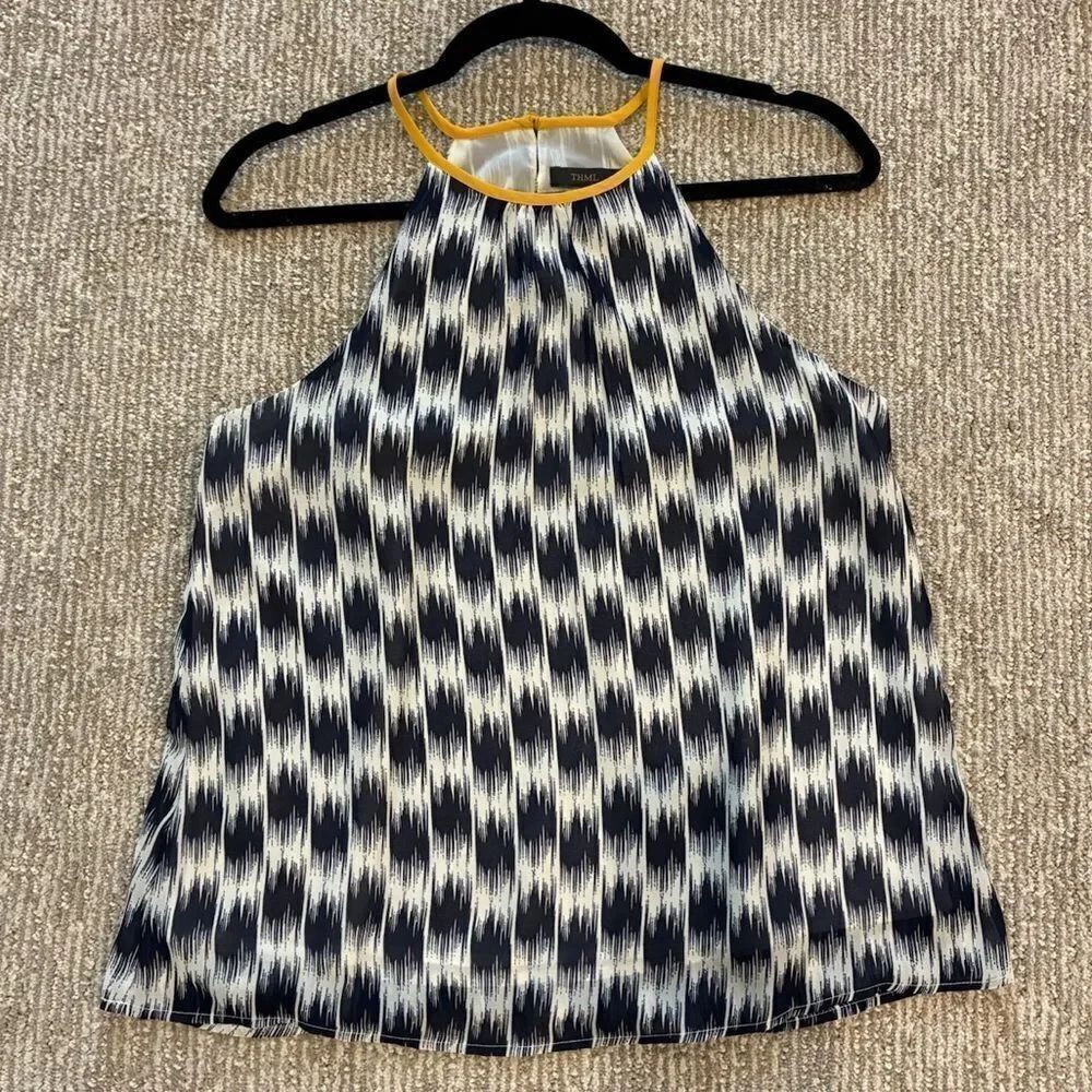 ANTHROPOLOGIE THML Ikat Print Halter Top Navy White Women’s Size Small